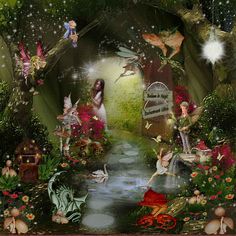 an image of a fairy scene in the woods