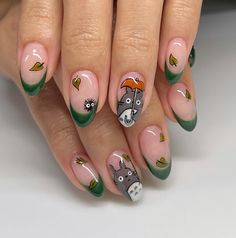 Totoro Nails Designs, Totoro Nails Studio Ghibli, My Neighbor Totoro Nails, Miyazaki Nails, Totoro Nail Art, Ghibli Nail Art, Manga Nails, Totoro Nails, Ghibli Nails