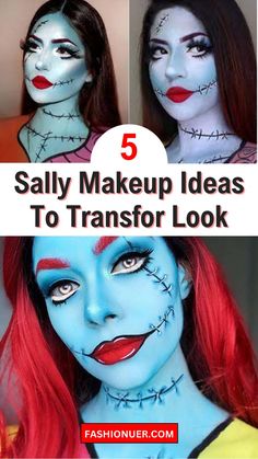 Discover the top 5 Sally makeup ideas inspired by "The Nightmare Before Christmas" to rock the party! Elevate your Halloween look with spooky and stylish makeup ideas. #SallyMakeup #HalloweenMakeup #NightmareBeforeChristmas #PartyLooks #SpookyStyle #HalloweenIdeas #HalloweenBeauty #CharacterMakeup #CostumeMakeup #CreativeMakeup #HalloweenInspiration #MakeupInspiration #HalloweenParty #SallyStyle #SallyCostume #SallyNails #HalloweenLooks #HalloweenFashion Sally Costumes For Women, Diy Sally Wig, Sally Costume Nightmare Before Christmas Makeup, Nbc Sally Makeup, Jack And Sally Makeup Halloween