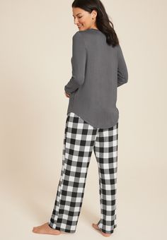 Buffalo Plaid Reindeer Graphic Tee And Wide Leg Pajama Set - Materials & Care:imported -  top: 97.4% polyester 2.6% spandex; bottom: 95.5% polyester 4.5% spandex - machine wash Curvy Jeans, Winter Accessories, Ankle Jeans, Buffalo Plaid, Hat Hairstyles, Cropped Jeans, Workout Tops, Jeans Shop, Favorite Things List