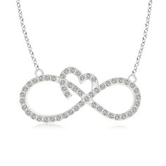 This gracefully designed infinity swirl diamond pendant necklace is accentuated with a dainty heart frame. The design is contemporary and stylish, adorned with several prong set diamonds. Crafted in 14k white gold, this infinity heart necklace is simply alluring. Infinity Pendant, Infinity Heart, Heart Frame, Infinity Necklace, Diamond Pendant Necklace, Fine Jewellery Necklace, Diamond Heart, White Diamond, Diamond Pendant