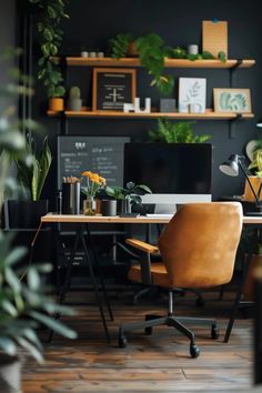 Elevate Your Workspace: Dark Office Ideas Male Office Design, Dark Office Inspiration, Office Ideas Moody, Small Office Masculine, Deep Blue Office, Office Workplace Aesthetic, Dark Green Moody Office, Moody Office Aesthetic, Dark Blue Office Design