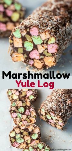 marshmallow yule log with the title overlay