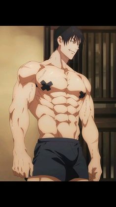 an anime character with muscles and no shirt