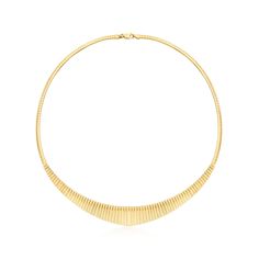 Ross-Simons - Italian 18kt Gold Over Sterling Graduated Cleopatra Necklace. 20". From Italy, this beautiful 18kt yellow gold over sterling silver graduated Cleopatra necklace is one shimmering statement. The simple ribbed design is enhanced with a polished finish, emitting a glorious glow with every slight move. Omega chain. Graduates from 1/8" to 1/2" wide. Lobster clasp, 18kt gold over sterling graduated Cleopatra necklace. Cleopatra Necklace, Natural Gold, Fine Jewellery Necklace, Free Jewelry, Lobster Clasp, Sterling Silver Jewelry, Metallic Silver, Jewelry Necklace Pendant, Jewelry Watches