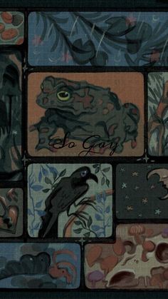 the frog and the bird are depicted in this mosaic