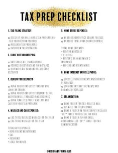 the tax checklist is shown with gold glitters on white paper and black ink