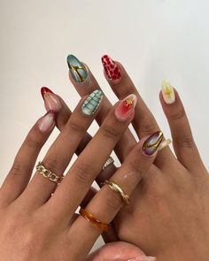 Mismatched Nail Art, College Nails, Mix Match Nails, Cute Simple Nails, Nail Polish Designs, Dream Nails, Summer Nail, Nail Arts