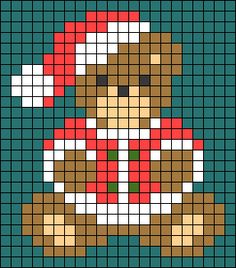 a cross stitch teddy bear wearing a santa hat