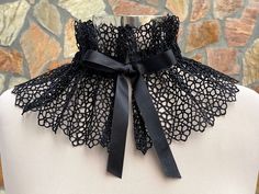 Luxury Fitted Lace Top With Lace Collar, Luxury Black Blouse With Lace Collar, Luxury Black Top With Lace Collar, Black Lace Collar, Removable Collar Outfit, Black Ribbon Choker As A Gift, Black Ribbon Choker For Gifts, Black Ribbon Choker Gift, Black Ribbon Choker For Party