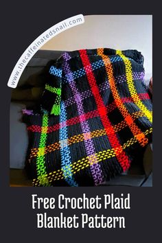 a crocheted blanket with the text free crochet plaid blanket pattern on it