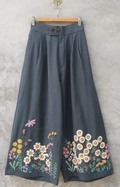 Jean Wide Leg, Linen Sleepwear, Embroidery Pants, Simple Frocks, Batik Fashion, Fashion Top Outfits, Dress Design Patterns, Pola Sulam, Boutique Dress Designs