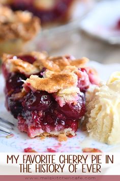 a piece of pie and ice cream on a plate with a fork next to it