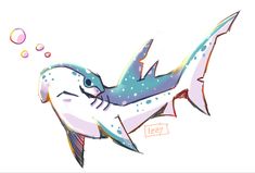 a drawing of a shark with bubbles coming out of it's mouth