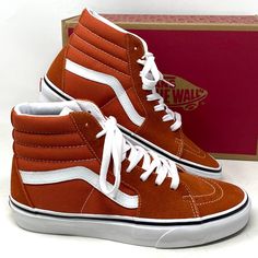 Vans Sk8-Hi Color Theory Shoes Sb For Women Canvas Suede Burnt Ochre Vn0005u9gwp Brand New With Box. 100% Authentic! The Color Theory Collection Allows You To Create A Unique Color Story By Pairing Vibrant, Unexpected Hues With Our Iconic Footwear Silhouettes. Made With Sturdy Suede And Canvas Uppers, The Color Theory Sk8-Hi Honors Our Legendary High Top Shoe With Eye-Catching Colorways Ideal For The Season. This Timeless Sidestripe Style Also Includes Reinforced Toe Caps, Supportive Padded Coll Vans Sneakers For Fall, Vans Fall Sneakers, Fall Vans Sneakers, Vans Canvas Shoes With Cushioned Footbed And Round Toe, Old Skool Platform Vans, Burnt Ochre, Orange Vans, Old Skool Platform, Canvas Sneakers Womens