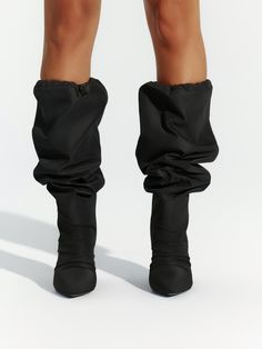 Our windbreaker boots are such a cold weather vibe! Features a bungee cord and toggle for adjustability and cinch preference to hug your calves. Crafted with a slouchy look you will want to wear over and over again. Boots Collection Italian Leather Sole Imported Nylon Stiletto heel Heel height: 4" True to size. Full sizes only - please size up if needed. Model is wearing size 38 Please note: Returns for shoes are accepted up to 15 days after delivery. Boots must be returned in their original, un Naked Wardrobe, Bungee Cord, Street Style Chic, Cool Weather, Hug You, Platform Boots, Style Chic, Stiletto Heel, Italian Leather