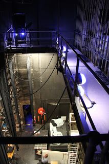 an aerial view of the inside of a building at night