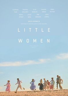 a movie poster for little women with people walking on the beach in front of them