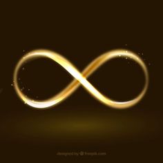 an abstract golden infinite sign on a dark background with light effects and sparkles in the middle