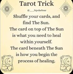 the tarot trick is written in black and white, with an image of sun above it