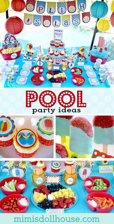 a pool party with lots of food and decorations