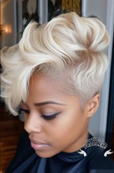 Blonde Pixie With Shadow Roots, Hairstyles With Shaved Sides, Shaved Sides And Back, Tapered Pixie, Pixie Haircut For Black Women, Black Girls Hair, Short Pixie Hairstyles, Blond Hairstyles