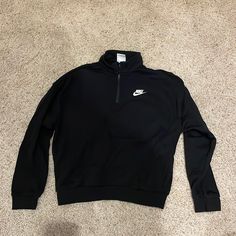 Never Worn, Girls Nike 1/4 Zip Sweatshirt Black Half-zip Casual Sweatshirt, Black Casual Half-zip Sweatshirt, Casual Black Half-zip Sweatshirt, Casual Black Half-zip Top, Nike Half-zip Top For Fall, Nike Black Tops For Fall, Nike Girl, Black Nike Hoodie, Nike 1