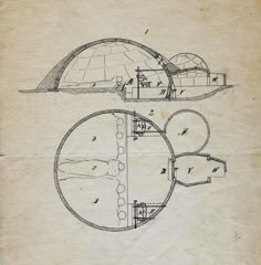 an old drawing of a circular building