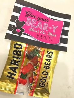 a bag of gummy bears sitting on top of a counter