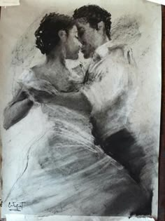 a drawing of two people embracing each other