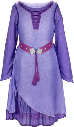 a purple dress with a belt on the waist