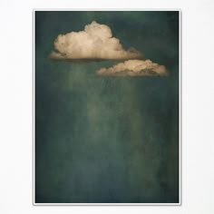 an abstract painting of clouds floating in the sky over water with green and blue hues