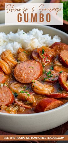 Close-up image of a bowl filled with white rice and shrimp and sausage gumbo garnished with parsley. Gumbo Recipe Easy, Shrimp And Sausage Gumbo, Shrimp And Sausage, Sausage Gumbo, Gumbo Recipe, Louisiana Recipes, Shrimp Recipes Easy, Perfect Dinner, Cajun Recipes