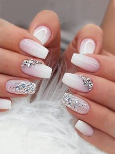 Multicolor  Collar    Color Nails Embellished   Nail,Hand & Foot Care Wedding Neutral, Nail Design Glitter, Ballet Nails, Wedding Nails Glitter, Valentine Nails, Homecoming Nails Acrylic, Manicure Tips, Coffin Press On Nails, Wedding Nails For Bride