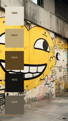 Colors:
E2DBCB
BAA679
5C441D
161512
645A4C Street Art Mural, Building Wall, Yellow Cartoon, Small Doodle, Graffiti Artwork, Branding Resources, Urban Graffiti, Cat Ideas, Interesting Images