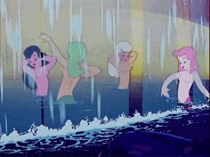 some cartoon characters are in the water