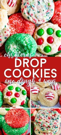 christmas drop cookies with candy and sprinkles