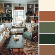 a living room filled with furniture and lots of greenery in the window sill