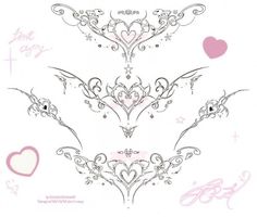 an image of some fancy designs on a white background with pink and purple hearts in the middle