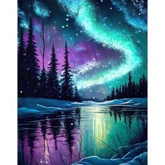 a painting of the night sky with stars and aurora bores