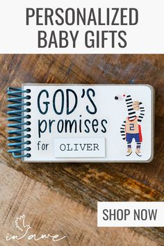 a baby's book with the title, personalized baby gifts god's proms for silver