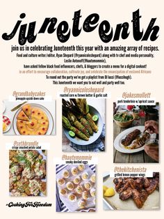 an advertisement for a restaurant with pictures of different food items and the words, nineteenth join us to celebrate this year with an amazing array of recipes