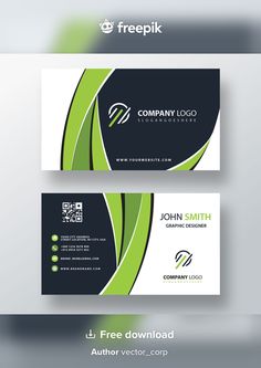 two business cards with green and black lines