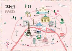 an illustrated map of paris with the eiffel tower and other landmarks on it