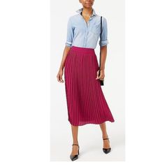 Nwt J. Crew Pink/Purple Pleated Midi Skirt Casual Pink Skirt For Work, Pink Midi Pleated Skirt For Work, Chic Purple Pleated Skirt For Spring, Purple Flowy Pleated Skirt For Spring, Chic Purple Pleated Bottoms, Casual Purple Pleated Bottoms, Casual Purple Midi Skirt, Chic Pleated Purple Bottoms, Purple Lined Pleated Skirt For Spring