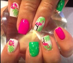 Tropical Nail Art: 18 Hawaiian-Inspired Summer Designs for Elegant Style Hawaiian Nails, Tropical Nail Designs, Wedding Nail Polish, Florida Nails, Beach Nail Designs, Tropical Nails, Glitter Design