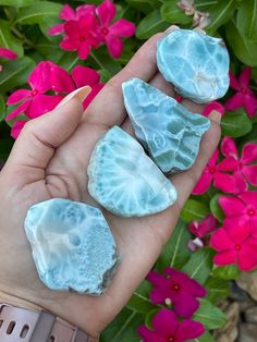 Larimar Slabs! Your choice of #1, 2, or3 from these three beautiful Larimar Slabs, high polished on both sides. High grade Larimar. Free Shipping, Click to buy! #1=38grams #2=27grams #3=31gram #4=34grams Larimar is a rare blue variety of pectolite found only in the Dominican Republic, in the Caribbean. Its coloration varies from white, soft light-blue, green-blue to deep blue. Larimar reflects the beautiful waters that surround it’s island of origin. Larimar is known by different names; “Dolphin Pretty Crystals, Crystal Vibes, Larimar Jewelry, Pretty Rocks, Larimar Stone, Rocky Road, The Dominican Republic, Minerals And Gemstones, Pink Amethyst