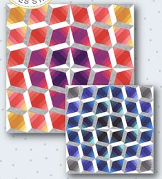 two quilts with different colored squares on them