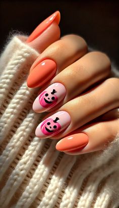 Unlock the fun of Halloween with these adorable nail designs featuring ghosts, pumpkins, and more, all in pink and orange hues! Learn how to recreate these cute Halloween nails with simple steps that anyone can follow. Save this pin or click to shop the essentials and start your Halloween with style! Preppy Halloween Nails Short, Orange And Pink Halloween Nails, Pink And Orange Halloween Nails, Pink October Nails, Pink Halloween Nails, Artist Hue, Pumpkin Nail, Halloween Nail Ideas, Halloween Manicure