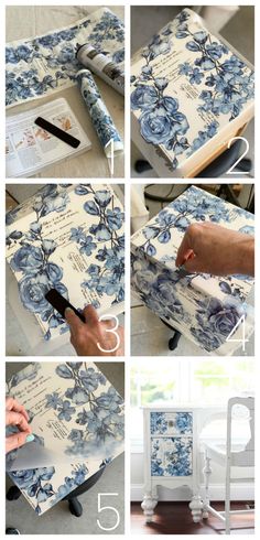 how to make a diy fabric covered book cover with flowers and scrolls on it